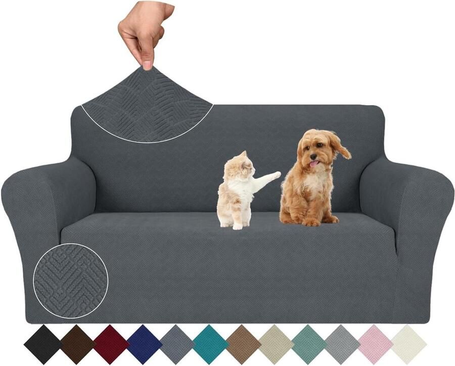 Allecto plus Elastische Stretch Bankhoes 2 Zits voor Woonkamer Antislip Bankbeschermer Donkergrijs