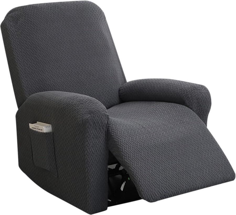 Allecto Plus Universele stretch fauteuilhoes van fluweel voor fauteuils Antislip meubelbeschermer Donkergrijze fauteuilhoes