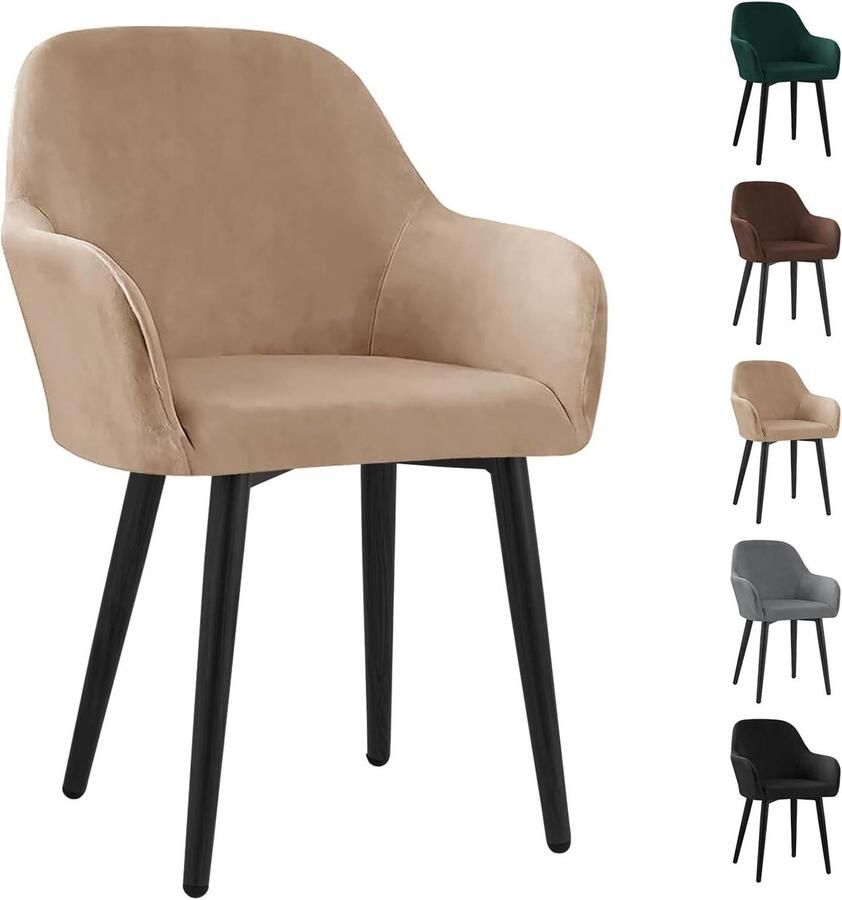 Allecto Plus Universele stretch fluwelen stoelhoes met armleuningen Afneembaar en wasbaar Eetkamerstoel overtrek voor keuken Geschikt voor banket bruiloft feest Camel 1-delige set