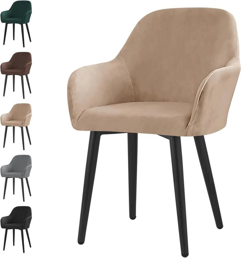 Allecto Plus Universele Stretch Fluwelen Stoelhoezen Set Afneembaar en Wasbaar Voor Eetkamerstoelen Voor Keuken Eetkamer Banket Camel Kleur Ideaal voor Bruiloft en Feesten