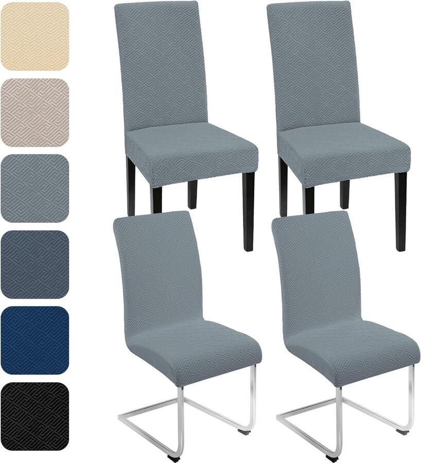 Allecto Plus Universele Stretch Stoelhoes Set van 4 voor Schommelstoelen en Eetkamerstoelen Jacquard Overtrek Wasbaar en Afneembaar Stoelbescherming voor Keuken Banket en Feest Grijs