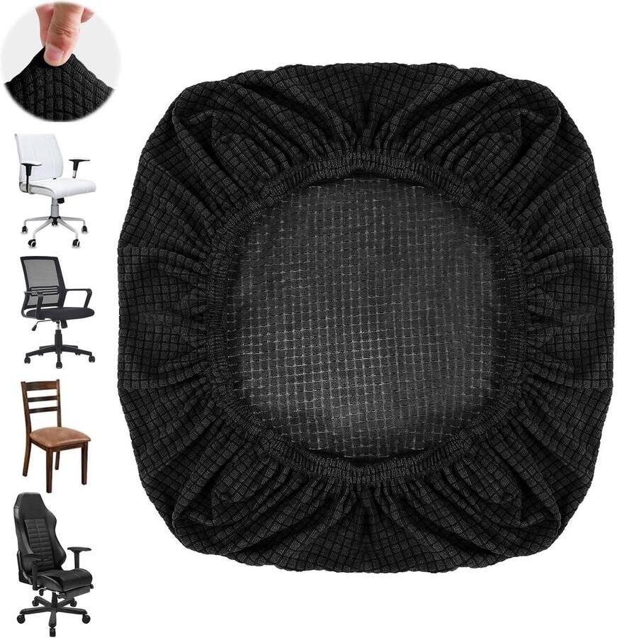 Allecto Plus Universele Stretch Stoelhoes zwart 38-52 cm Wasbaar en afneembaar Geschikt voor draaibare bureaustoel