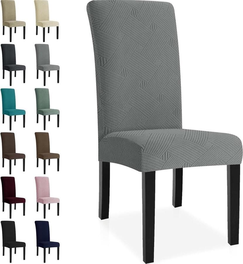 Allecto plus Universele Stretch Stoelhoezen 6 Stuks voor Eetkamerstoel Modern design Lichtgrijs Wasbaar Geschikt voor Thuis Restaurant Hotel