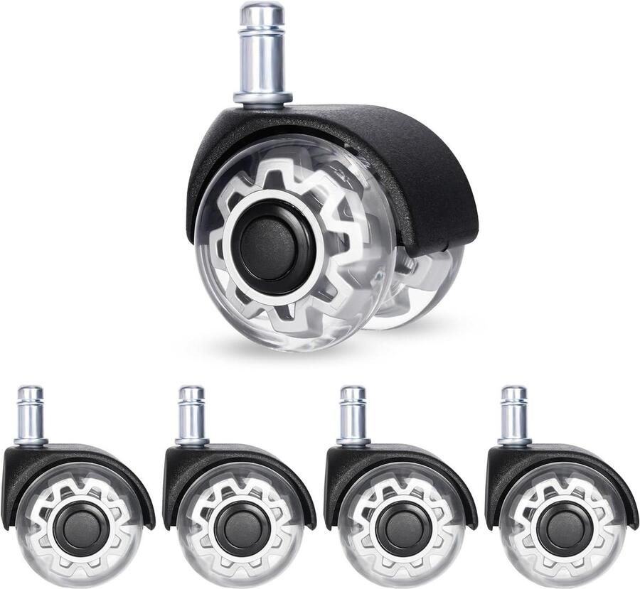 Allecto plus Universele wielen voor bureaustoel 5 stuks Geschikt voor hardhouten vloeren laminaat & tapijt Geruisloos rollend