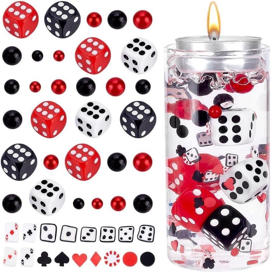 Allecto Plus Vaas Vuller Kralen voor Casino Thema 1000+ Stuks Acryl Dobbelstenen Polymeer Klei Feestelijke Vaas Decoratie en Tafel Middenstuk