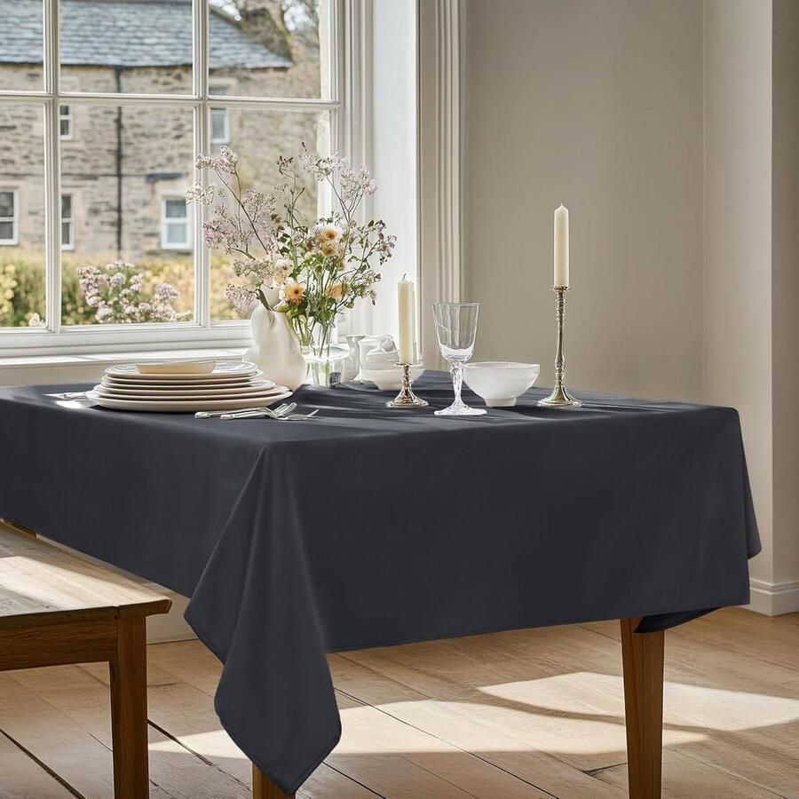 Allecto Plus Veegbaar donkergrijs rechthoekig tafelkleed 150x300cm voor keuken en picknick