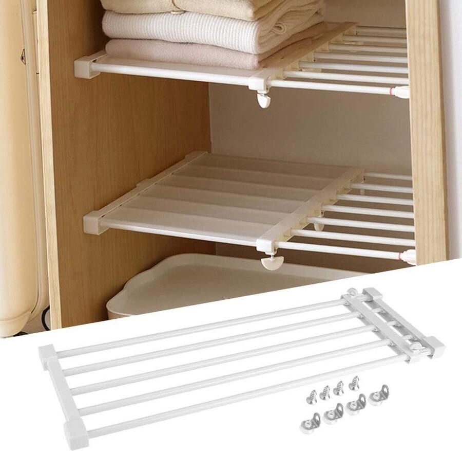 Allecto Plus Verstelbaar telescopisch reksysteem voor garderobe en keuken Kastsysteem voor kleding classificatie Van 732 tot 128 cm Boekenrek en plankscheider