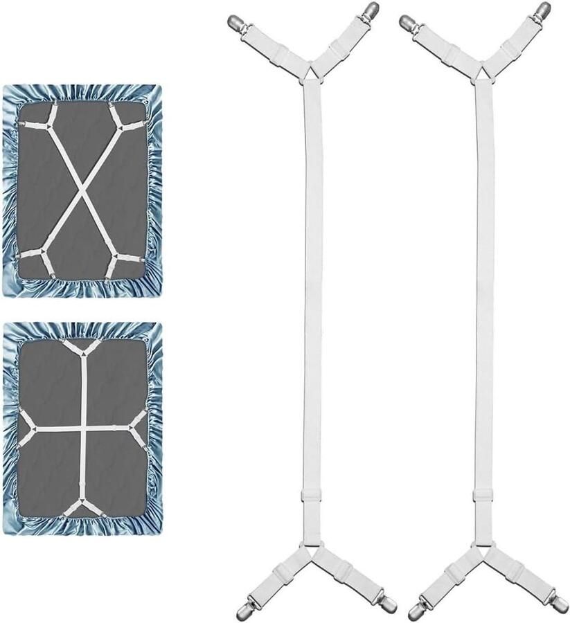 Allecto Plus Verstelbare Bedlaken Spanbanden voor Kreukvrije Lakens Set van 2 Matras en Sofa-Toppers Scrunchie en Hoeslaken Spanner