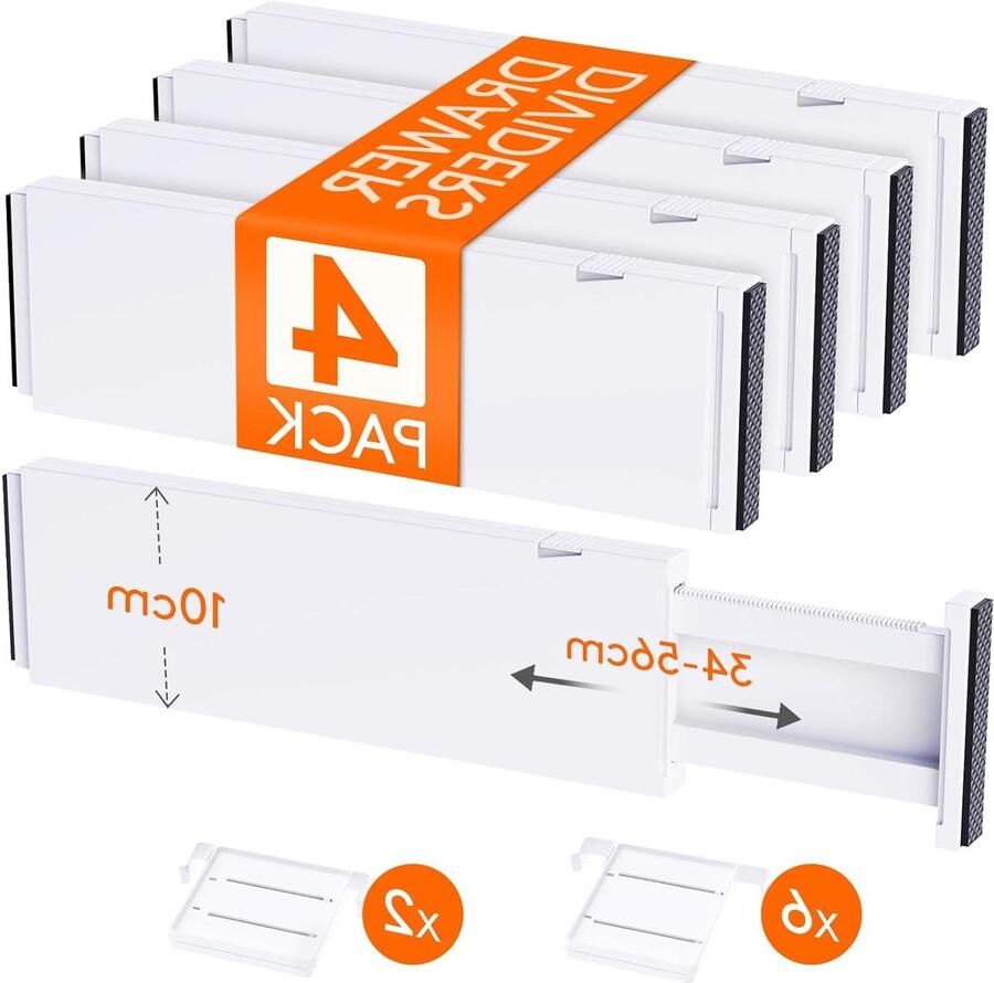 Allecto Plus Verstelbare Ladeverdelers 10cm Hoog Set van 4 Stuks Ideaal voor Kleding Make-up en Keukenorganisatie