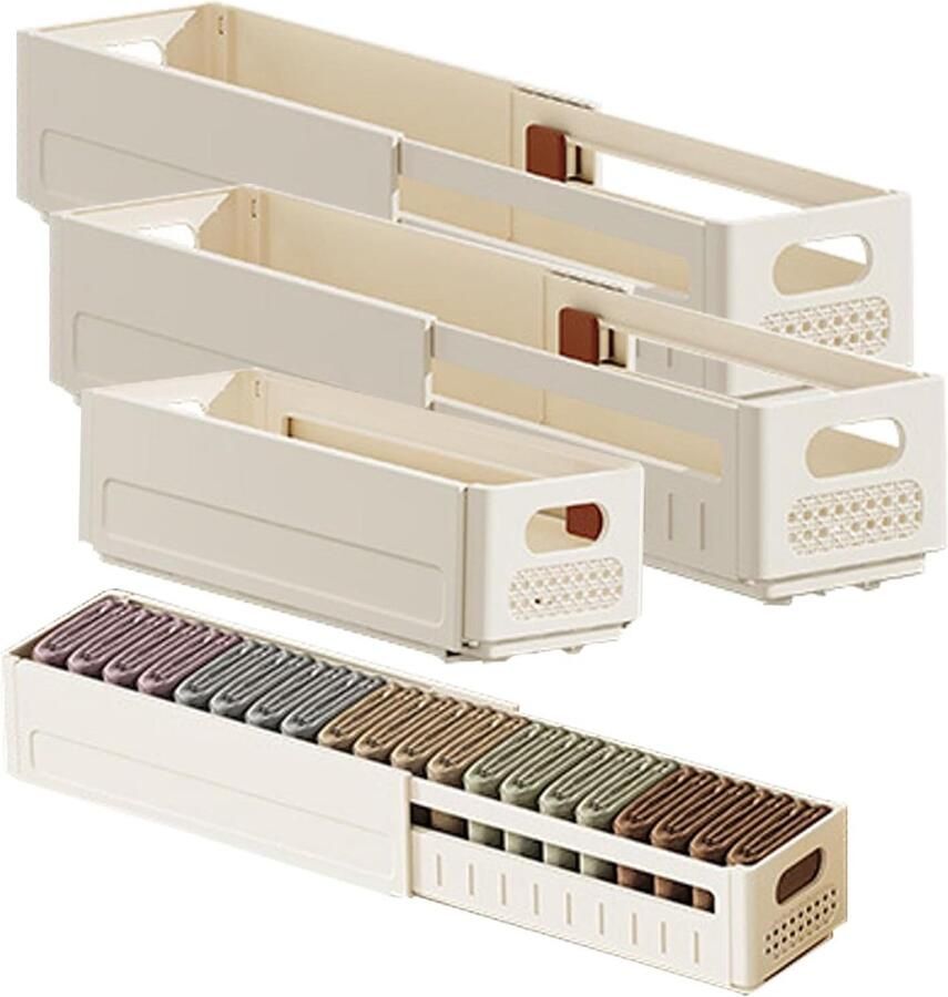 Allecto Plus Verstelbare Ladeverdelers Set van 2 Ladeorganizer voor Keuken en kantoor Opbergoplossing voor Lades Kunststof Ladescheiders Crème Kleurige Lade organizers Praktisch en Ruimtebesparend