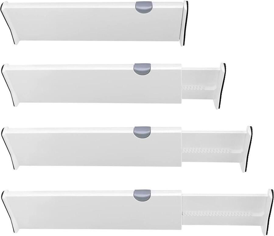 Allecto plus Set van 4 verstelbare ladeverdelers 38-54cm 10cm hoog Lade-indelingssysteem voor ladekasten en planken