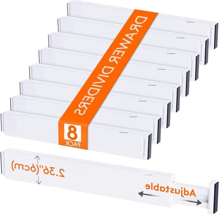 Allecto Plus Verstelbare Ladeverdelers voor Keukengerei en Meer 8-delige Set Organizer voor Keuken Kleren en Make-up Uitbreidbare Verdelers voor Dressoir Slaapkamer Badkamer en Kantoor 6cm Hoog 40-55.9cm Verstelbaar