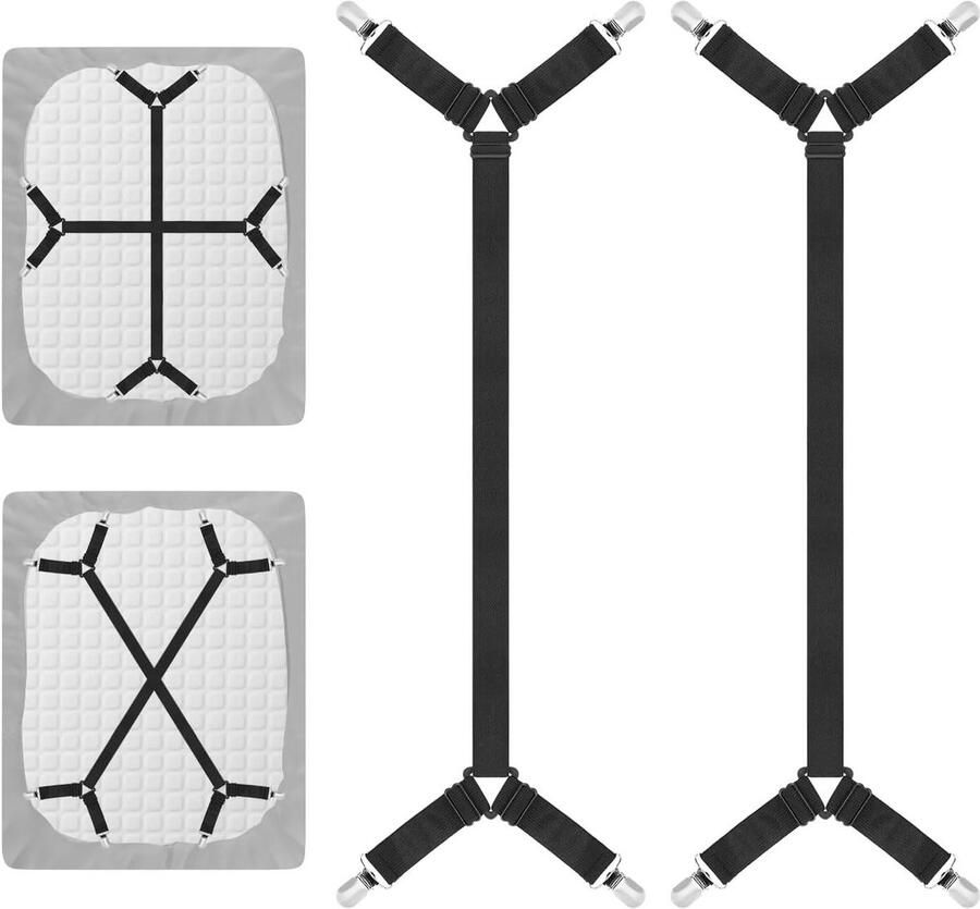 Allecto Plus Verstelbare Onderlakenspanners met Metalen Clips Set van 2 70-260 cm Voor Lakens en Tafelkleden