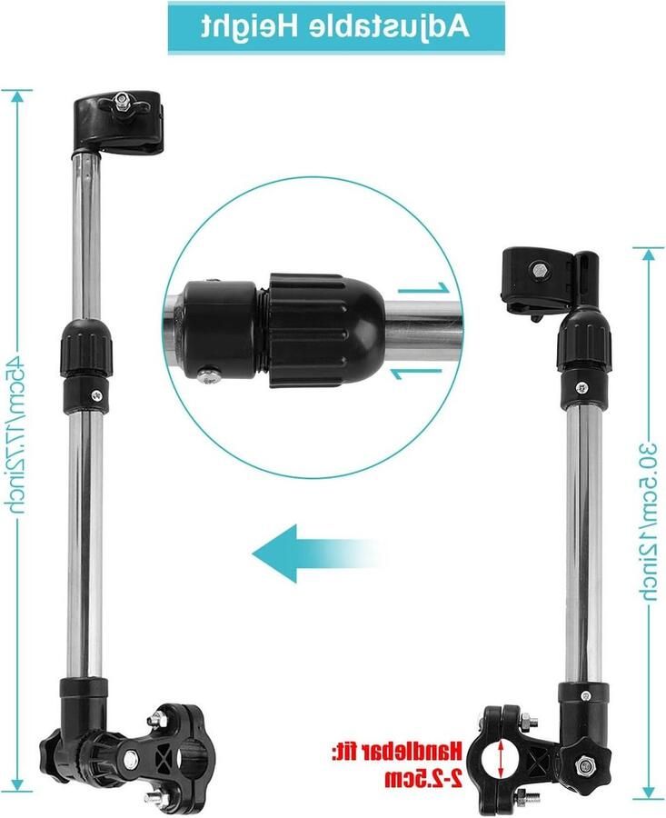 Allecto Plus Verstelbare Parapluhouder van Roestvrij Staal voor Fietsen Rolstoelen en Kinderwagens Handige parapluhouder van roestvrij staal voor fietsen rolstoelen en kinderwagens. Met verstelbare frame stand