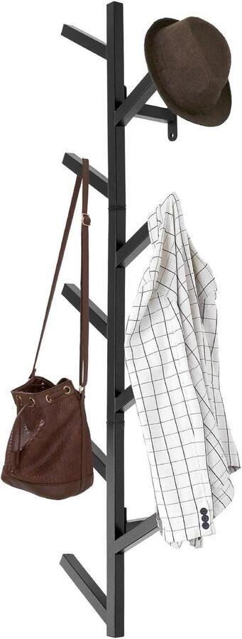 Allecto plus Verticale kapstokhaak van 100 cm voor wandmontage zwart met 8 haken. Handig voor ruimtebesparend opbergen