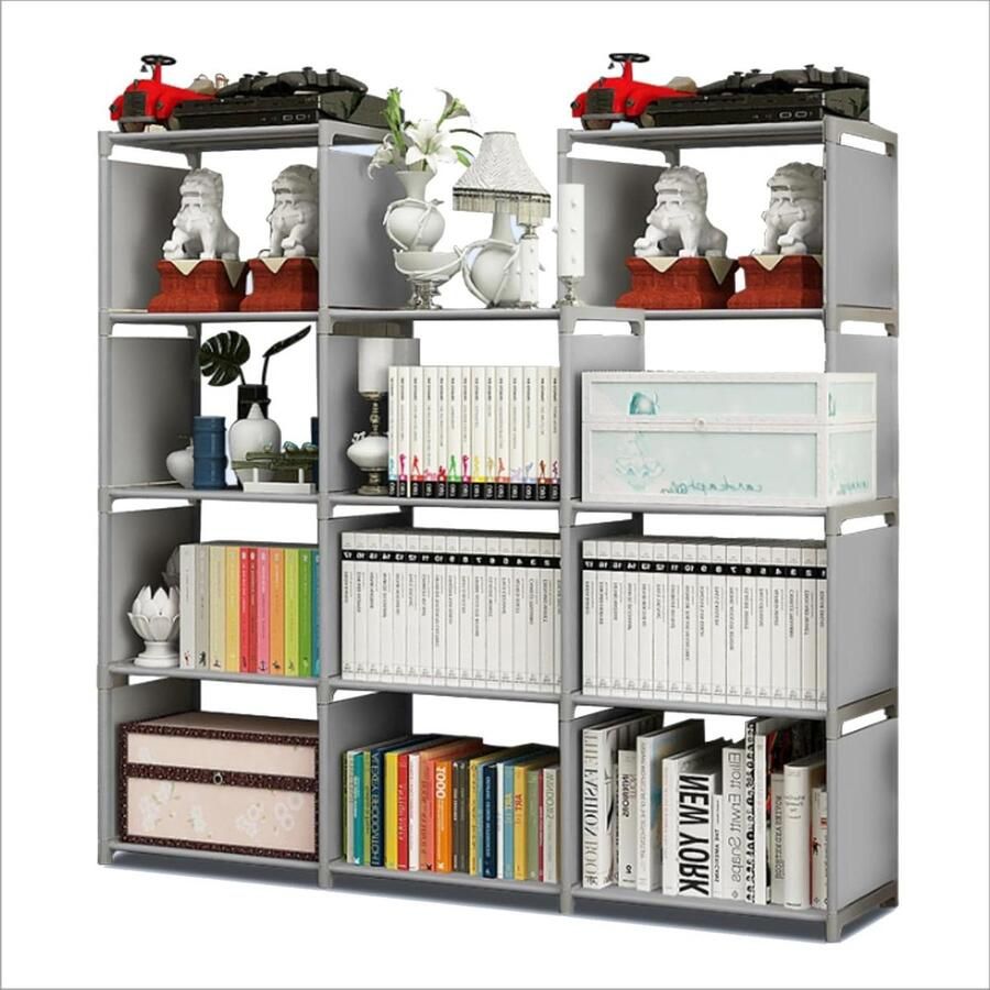 Allecto plus Verticale opbergkast met 11 vakken voor slaapkamer en woonkamer Grijs Boeken kleding speelgoed opberger