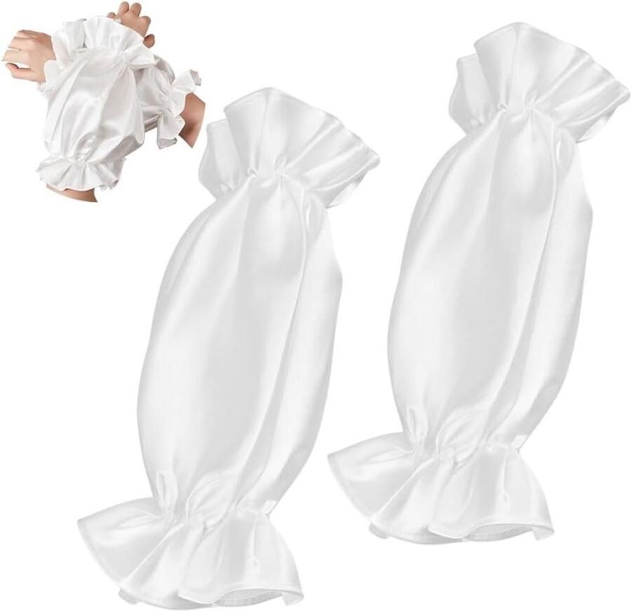 Allecto plus Verwijderbare Pofmouwen voor Bruiloft en Feest Wit 28 cm Lang Elastische Manchetten Set van 2