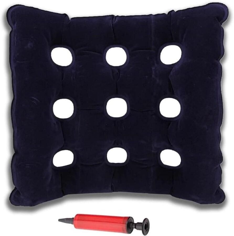 Allecto Plus Vierkant opblaasbaar kussen voor rolstoel auto bureaustoel Ademend PVC Draagbaar Blauw