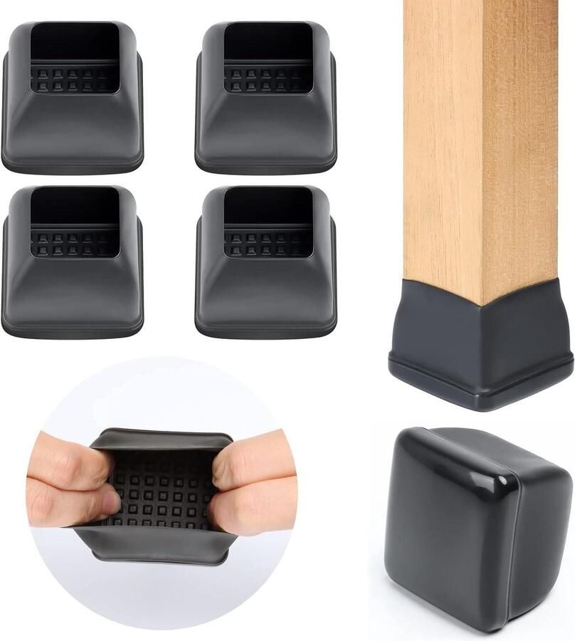 Allecto plus Vierkante meubeldoppen zwart 5 cm Stoelpootdoppen Stoelpoothoezen Pootbeschermers voor stoelen Meubelaccessoires