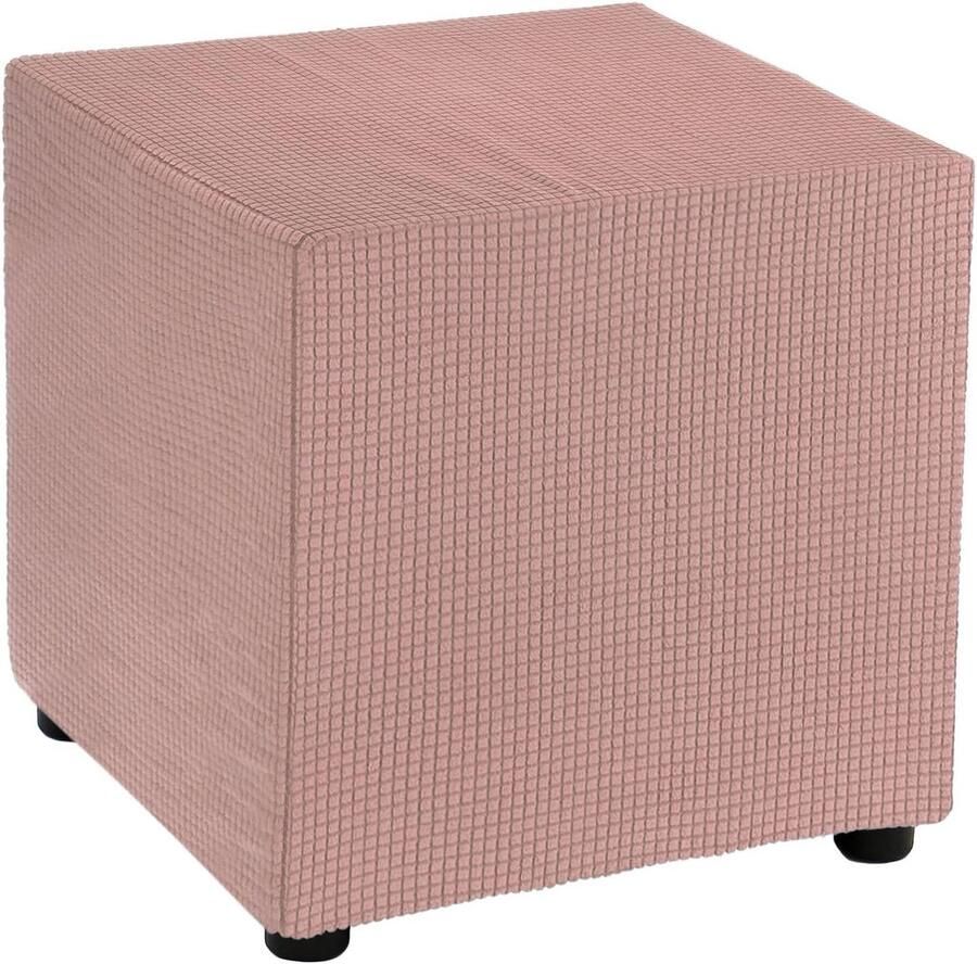 Allecto plus Vierkante voetenbankhoes 45x45x45 cm Stretch polyester Wasbaar Roze Voetenbank-voetsteunbescherming voor woonkamer en slaapkamer