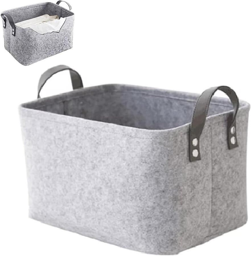 Allecto Plus Vilten opbergdoos met handgrepen Grijs Opvouwbaar Kleding handdoeken accessoires opbergen 1 stuks