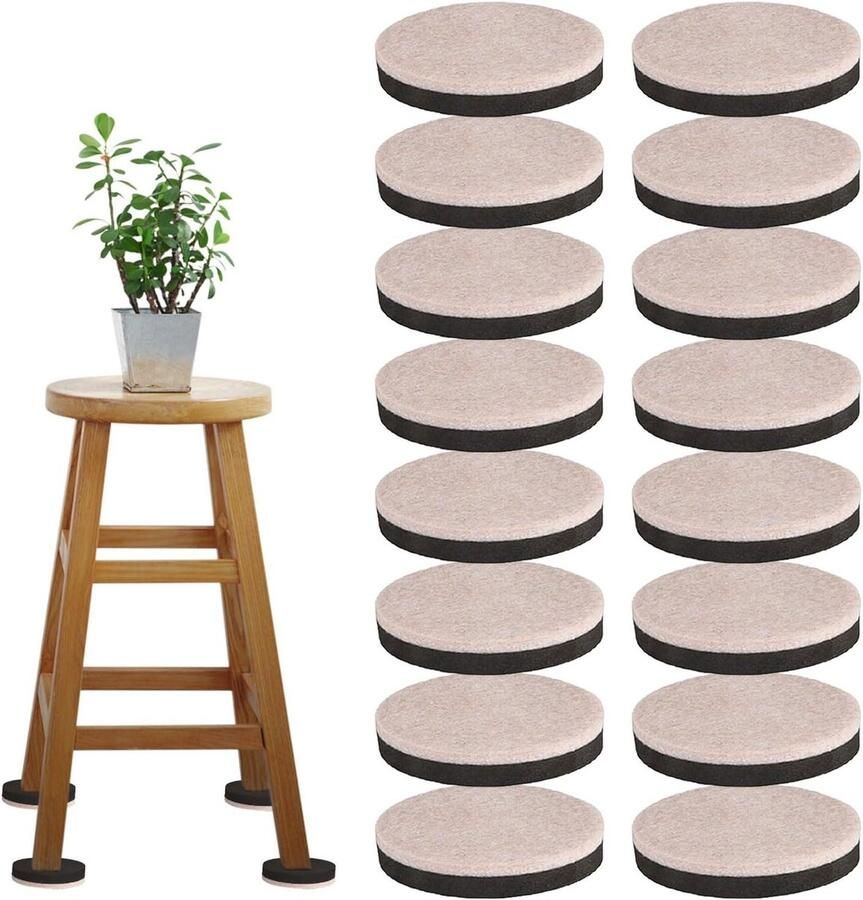 Allecto Plus Vilten zelfklevende stoeldoppen: 16 stuks voor anti-slip en geluidsdemping van meubelpoten. Geschikt voor stoelpoten tafelpoten en vloerbescherming