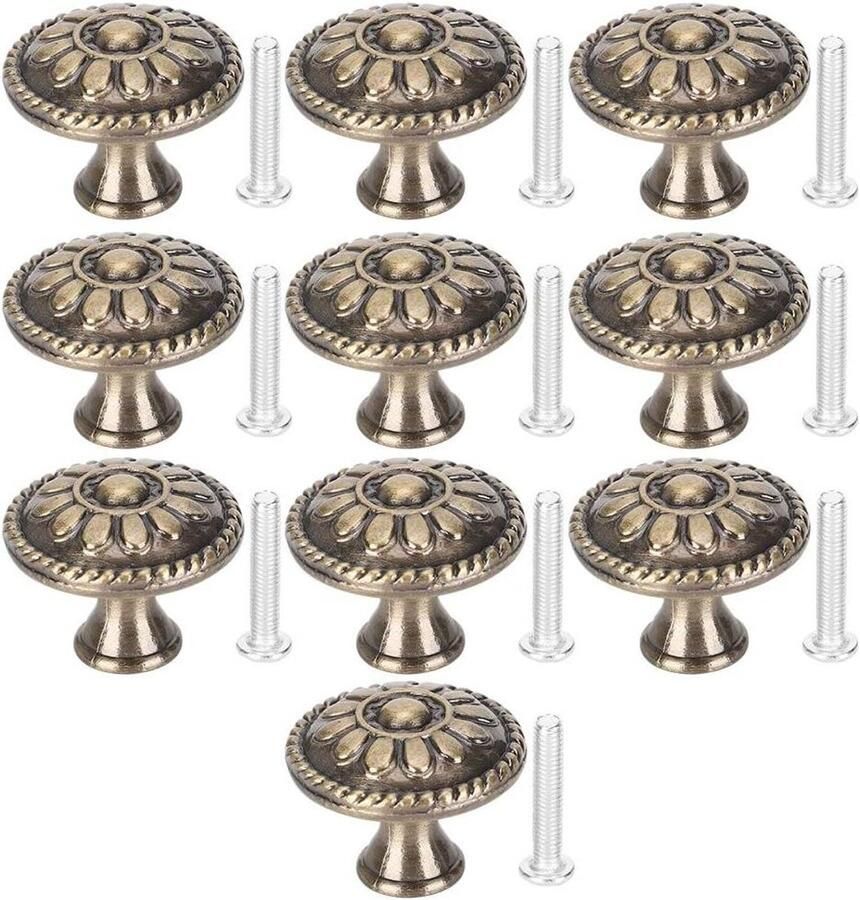 Allecto plus Antiek Messing Keukenkast Knoppen Set van 10 Vintage Lade Handgrepen met Schroeven