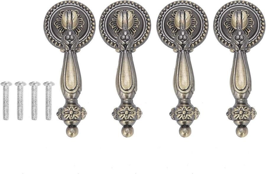 Allecto plus Vintage Bronzen Handgrepen Decoratieve Handgrepen Trekt 4-delige Set met Montageschroeven Meubelbeslag met Antiek Ontwerp