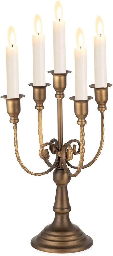 Allecto Plus Kaarsenhouder Vintage 29.5cm Brons Boerderij Metalen 5-Arms Stand Taper Kaarsen Diner Salontafel Decor - Foto 2