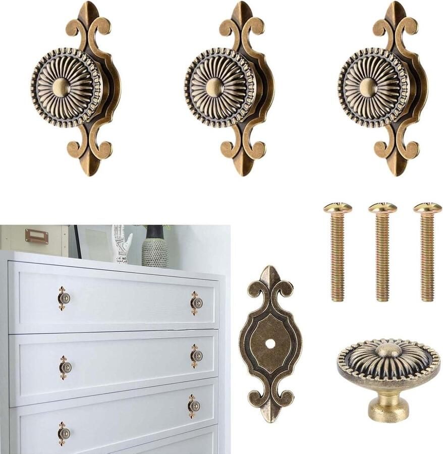 Allecto Plus Vintage kastgrepen 3 stuks meubelknoppen en kastknoppen inclusief 25 mm schroeven ladegrepen voor kasten retro design voor deur keuken en meubels kledingkast accessoires stevig materiaal