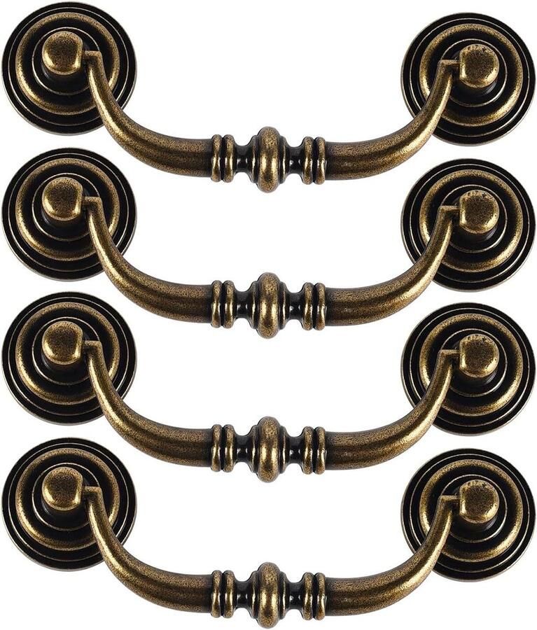 Allecto Plus Vintage kasthandvat 4 stuks 125 mm messing lade trekgreep keukenkasten Kast trekgreep antieke meubeldeur Trekgreep voor slaapkamer garderobe dressoir Ladekast met 2 sleutelwoorden