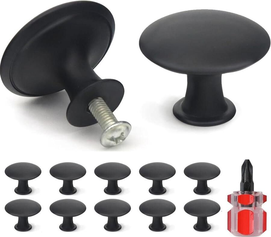 Allecto Plus Vintage kastknoppen ladeknoppen antieke keukenkastgrepen 30 mm zwart set van 12 retro stijl meubelknoppen