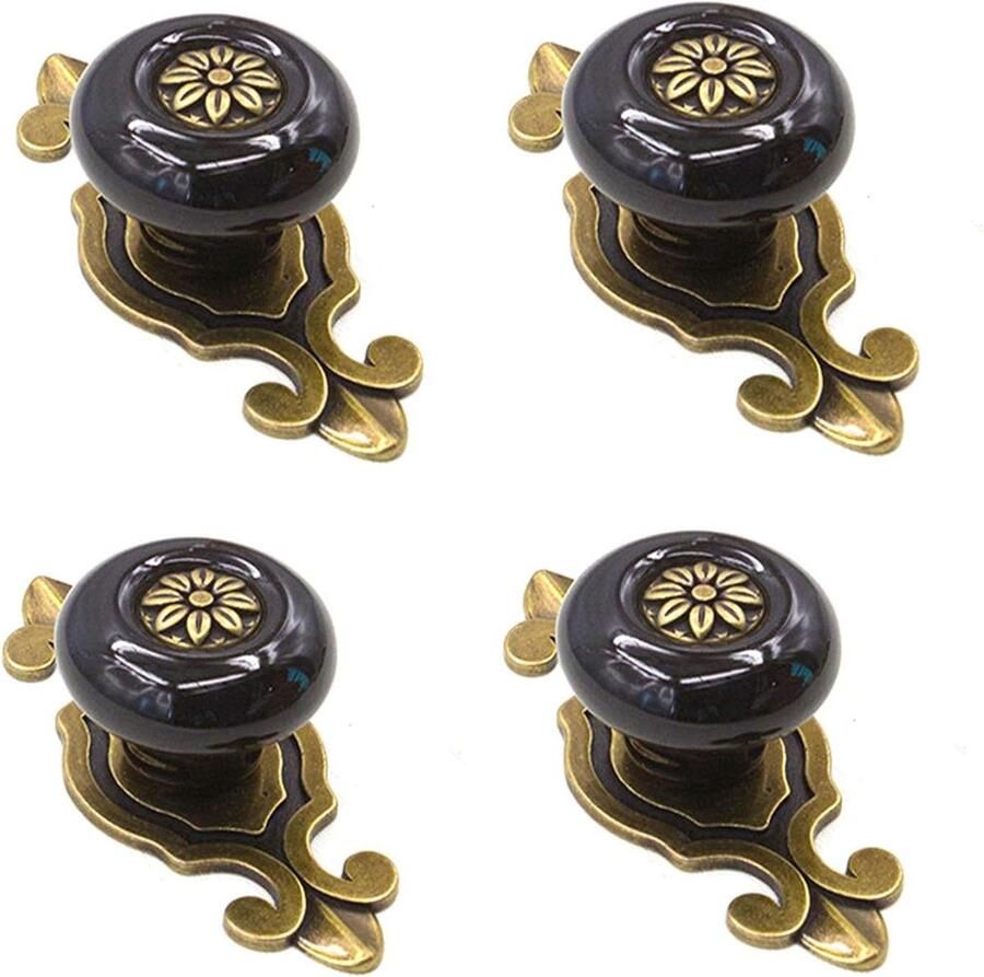 Allecto Plus Vintage Keramische Deurknoppen Set van 4 Stuks voor Keuken en Badkamerkasten Zwart