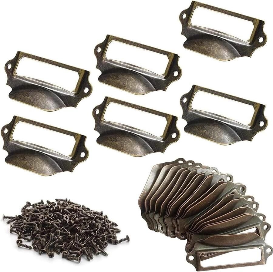 Allecto plus Vintage labelhouder voor ladekast en archiefkast Set van 25 stuks met schroeven 70 x 30 mm