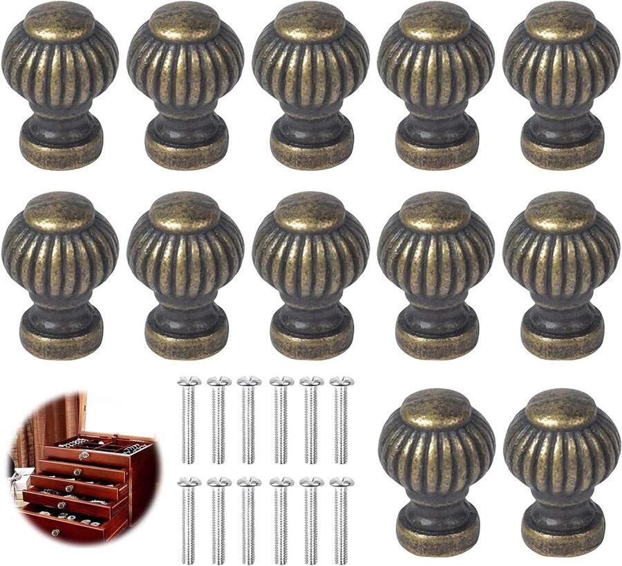 Allecto Plus Vintage ladegrepen 12 stuks Meubelknoppen antieke bronzen Ronde handgreep met schroef Keuken knoppen Meubelgreep voor kasten Laden Commodes