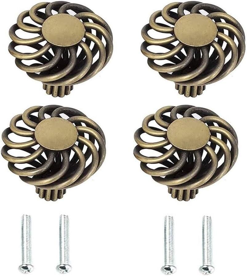 Allecto Plus Vintage ladegrepen vogelkooi-design set van 4 stuks Metaal Meubelgreep Ladeknoppen Schroef Lade Deurkasten Badkamer Keuken Hotel - Foto 2