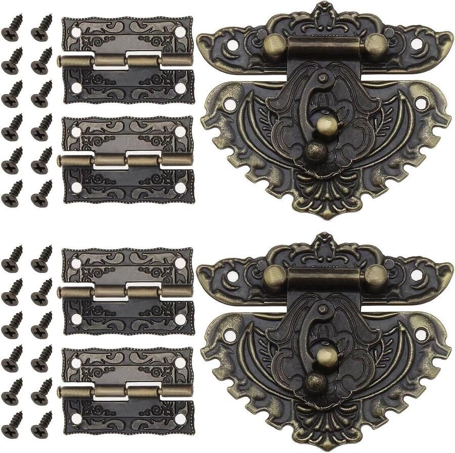 Allecto Plus Vintage Latch Hasp Sluiting Antiek Decoratieve Accessoires Meubelkast Houten Doos Set van 2