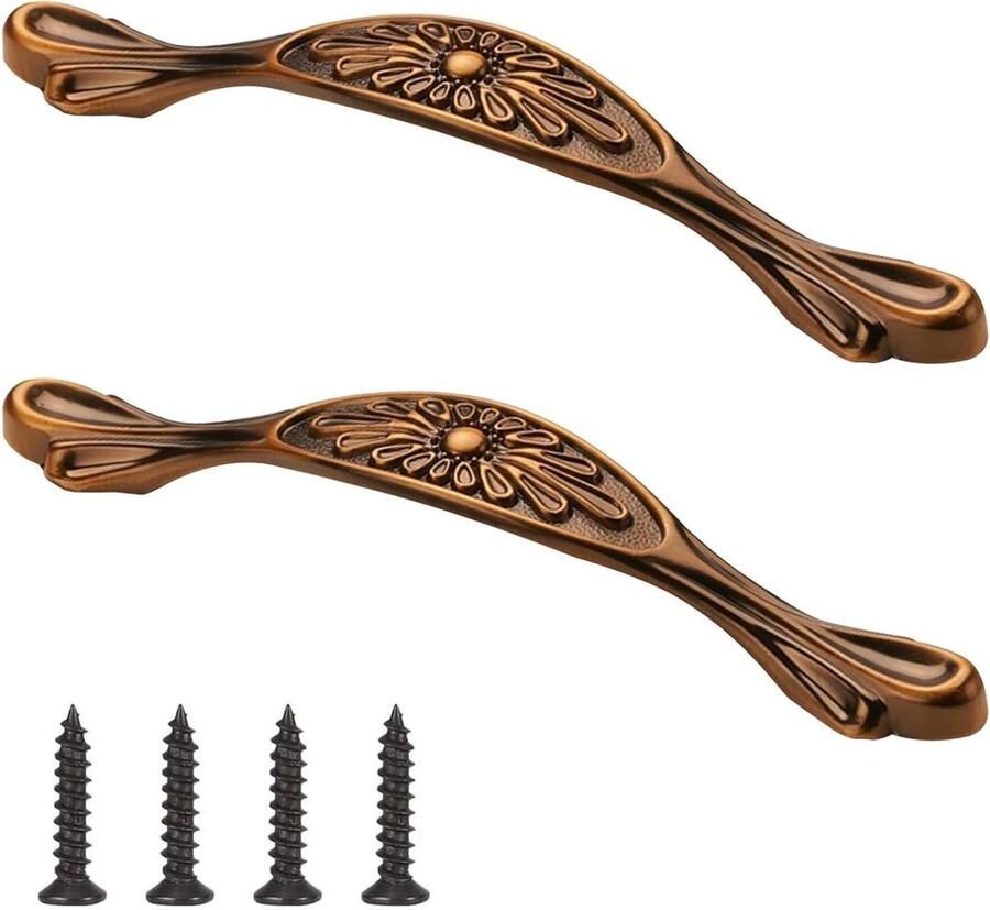 Allecto Plus Handgrepen voor meubels 2 stuks Vintage Retro Kabinet Handgrepen met schroeven van zinklegering in antieke stijl voor keukenkasten Ladekasten meubilair Afstand tussen gaten 128mm