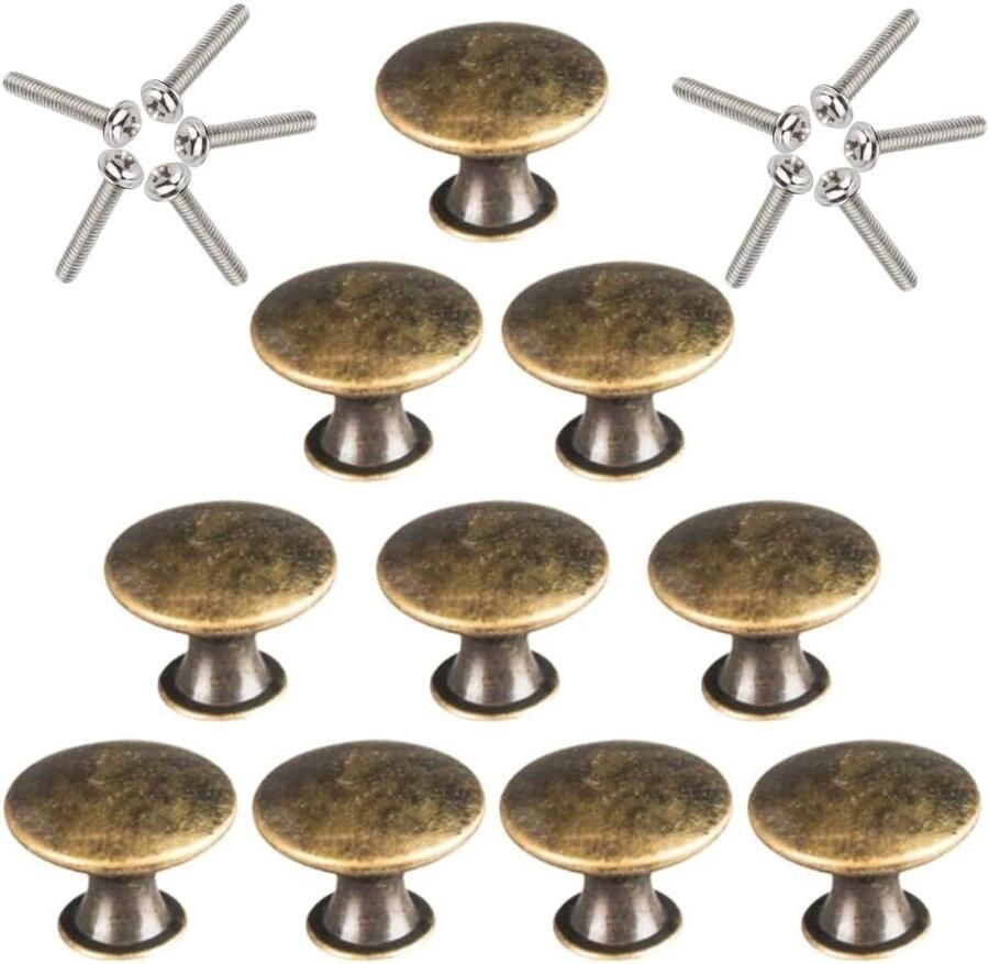 Allecto Plus Vintage meubelknoppen set van 10 stuks antiek brons Voor commodes en kasten met schroeven Keuken- en deurknoppen