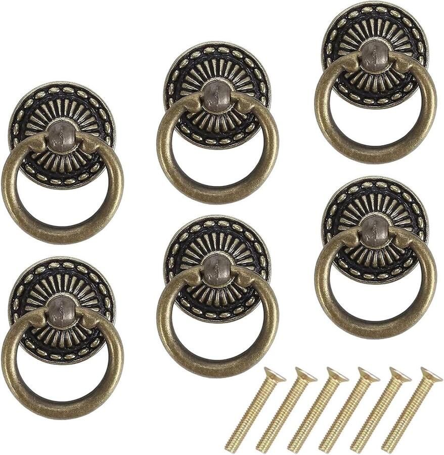 Allecto Plus Vintage meubelknoppen set van 6 stuks voor ladekasten Antieke deurknoppen Meubelhandgrepen van messing en zinklegering Ronde ladekastknoppen