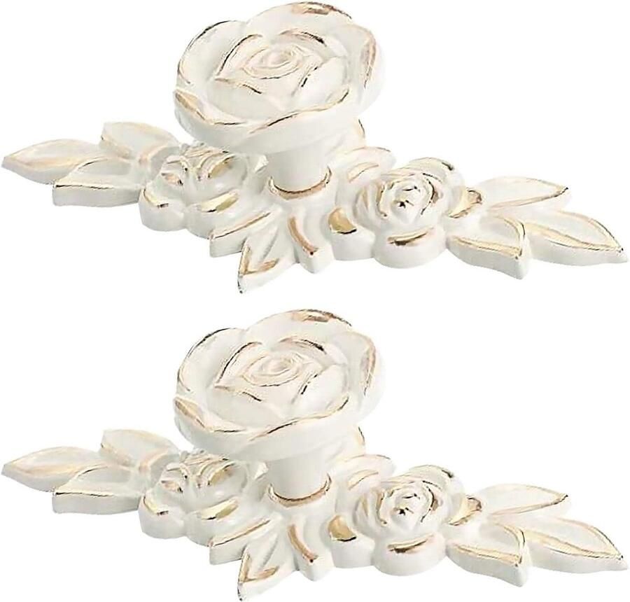 Allecto plus Vintage Zinklegering Knoppen met Achterplaat 2 stks Lade Handvat Knoppen voor Garderobe Dressoir Kast (Ivoor Wit)