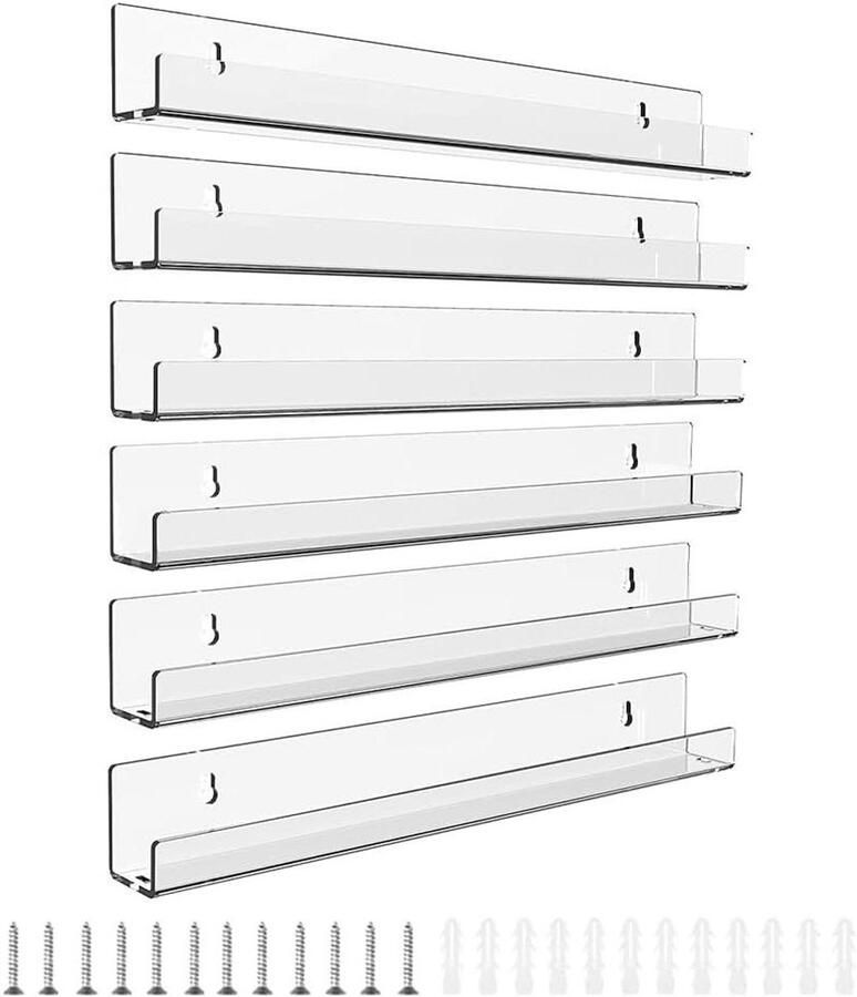 Allecto Plus Vinyl Platen Wandrek met 6 Planken voor LP's Drijvende Plank voor Platenverzameling Fotolijstplank Muurbevestiging