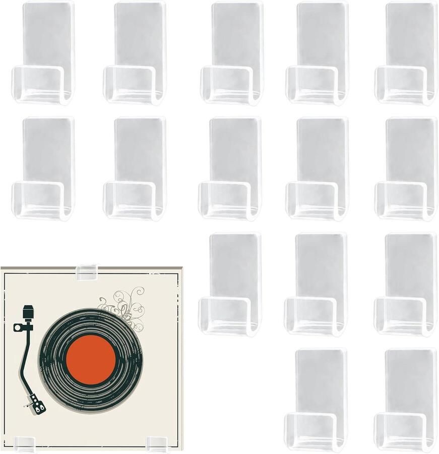 Allecto Plus Wandhouder voor vinylplaten set van 15 Acryl wandrek voor LP CD Transparant Muurmontage Opbergrek voor platen