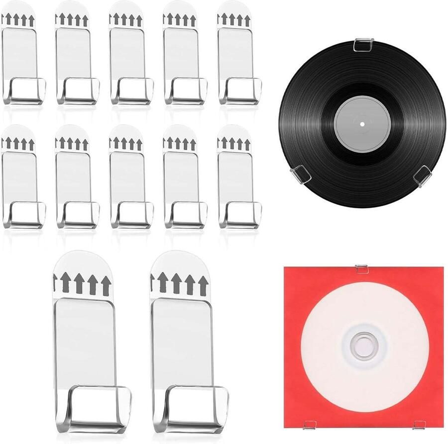 Allecto Plus Vinylplaten Wandplank Opbergrek Zelfklevend Acryl CD's en Tijdschriften Huis en Kantoordecoratie 12 stuks