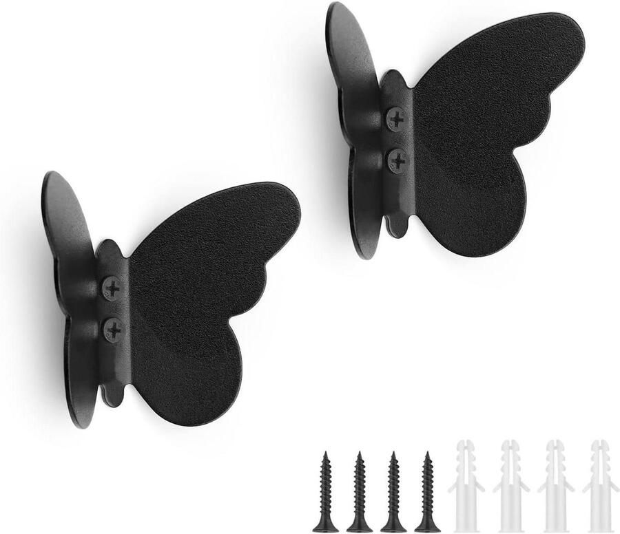 Allecto plus Vlinderhaken Set van 2 Matte wandhaken van roestvrij staal Kledinghaken voor slaapkamer en badkamer Creatieve opberghaken Ruimtebesparend Slaapkamer kast haken