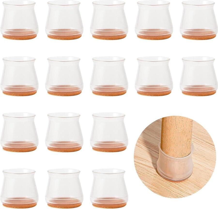 Allecto Plus Vloerbeschermers meubelpoten Set van 16 Rubberen doppen Wit Voor stoel sofa tafel Large fit 30-45 mm