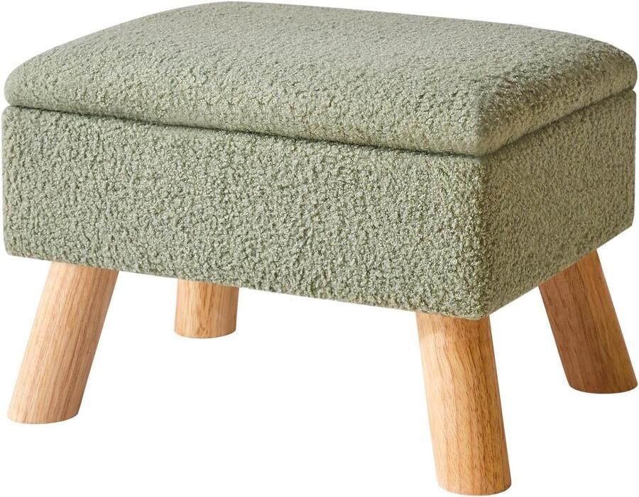 Allecto Plus Voetenbank met opbergruimte en teddy fluwelen voetensteun Ideaal voor woonkamer en slaapkamer Houten poten 40 x 30 x 28 cm