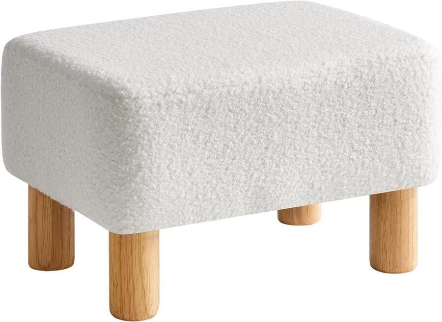 Allecto Plus Voetenbank teddyfleece poef met houten poten voor bank en bureau Zacht gewatteerde zitting Modern design Schoenenkruk voor woon- en slaapkamer 40 inch