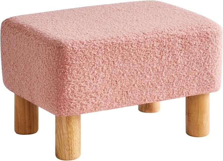 Allecto Plus Voetenbank van Teddy Fluweel met Houten Poten Zitkruk voor Woon- en Slaapkamer 40 x 29 x 25 cm Comfortabel en Stijlvol!