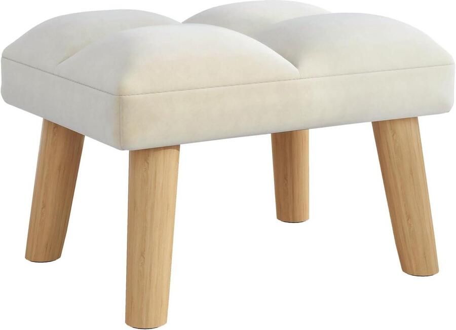 Allecto Plus Voetkruk moderne gestoffeerde houten poef voor woon- en slaapkamer beige 40 x 30 x 27 cm HBD032M